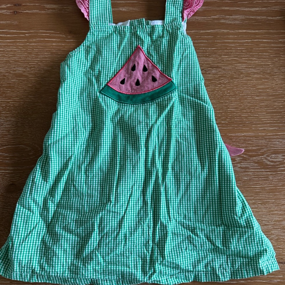 Stitchy Fish Green Gingham Watermelon Appliqué Sundress